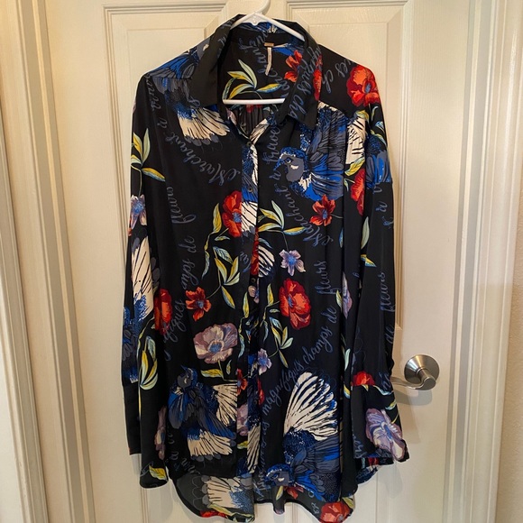 Free People Tops - Oversized free people button up top, 100% polyester silky feel.